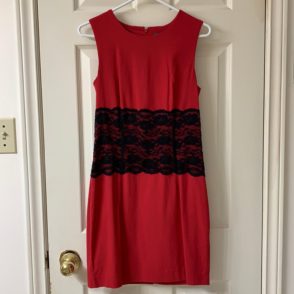 🌷3 for $25🌷Suzy Shier, US M, Red & Black Lace Sleeveless Bodycon Dress